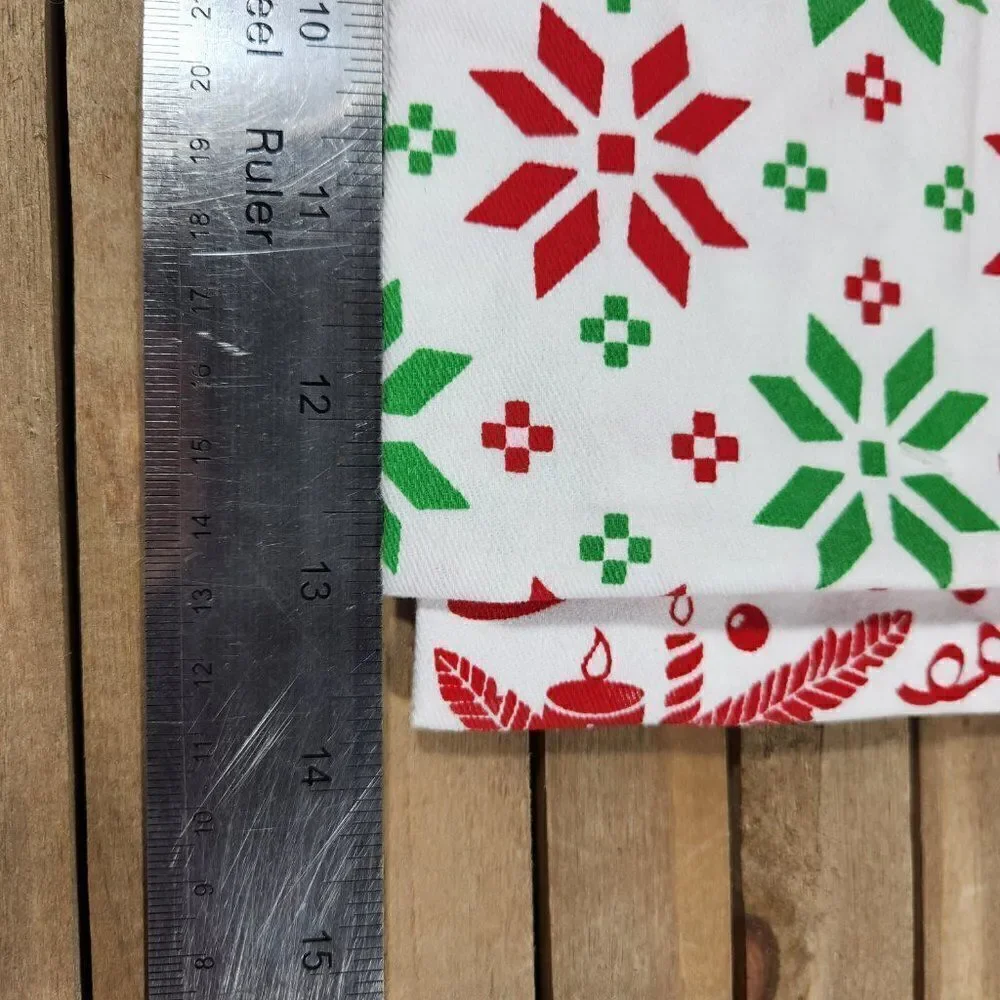 Christmas Flour Sack Dish Towel Set Red Green 15x26
